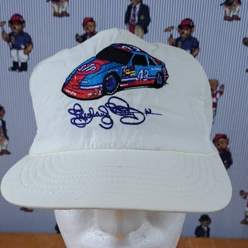 Vintage Richard Petty #43 stitched car soft shell white racing snapback hat cap